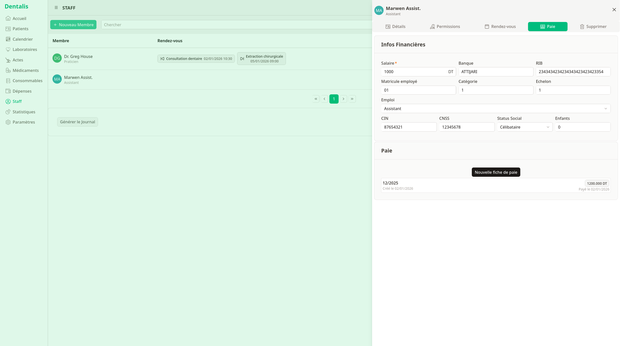 A screenshot of Paie