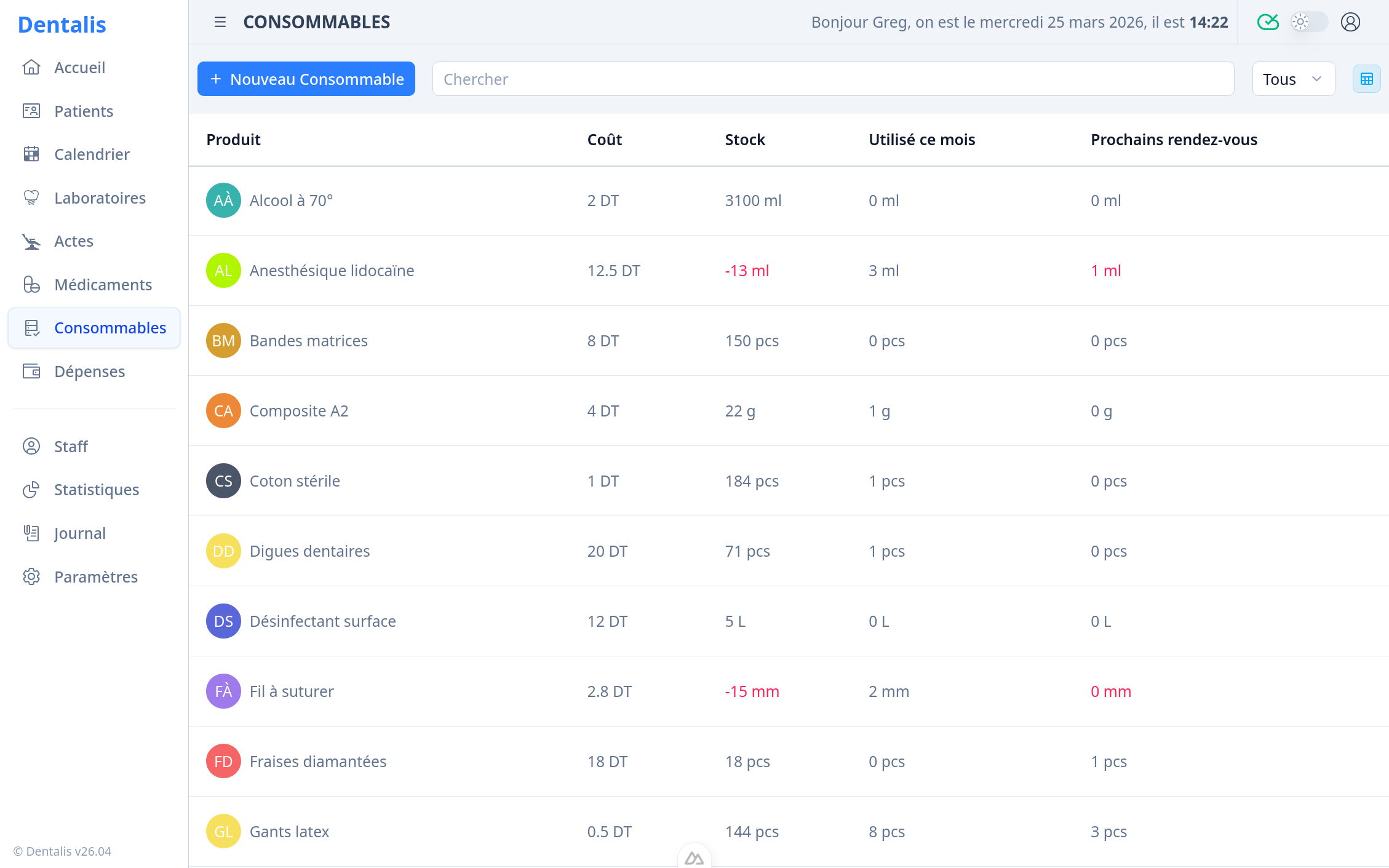 Gestion des consommables